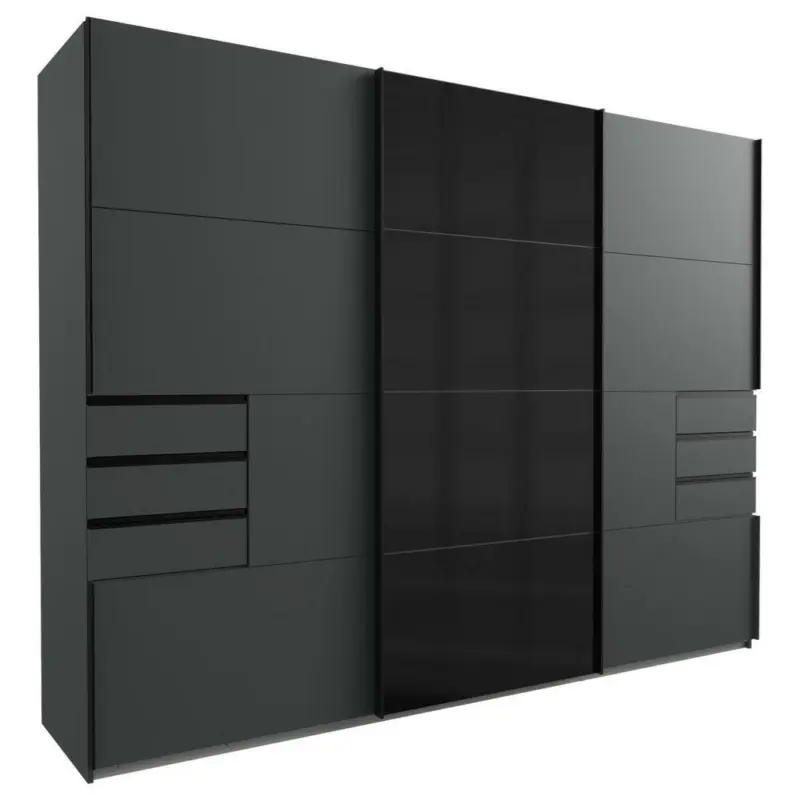Schwebetürenschrank in Graphitfarben, Schwarz