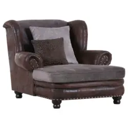 Ohrensessel in Lederlook, Webstoff Grau, Dunkelbraun