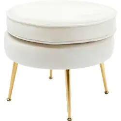 Hocker in Holz, Metall, Textil Beige