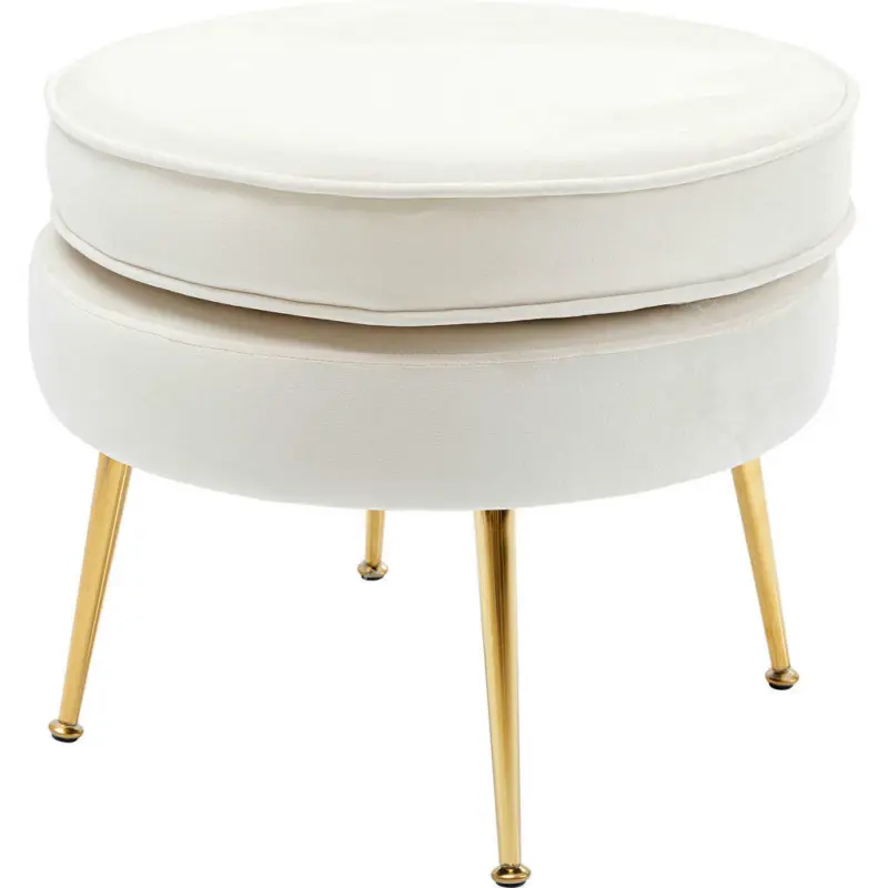 Hocker in Holz, Metall, Textil Beige