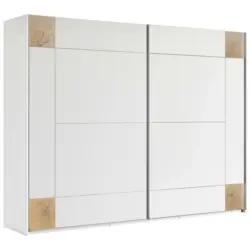 Schwebetürenschrank in Weiß, Eichefarben
