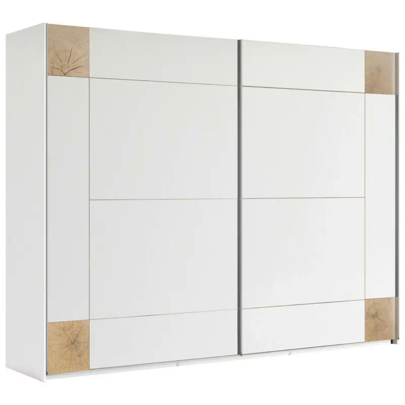 Schwebetürenschrank in Weiß, Eichefarben