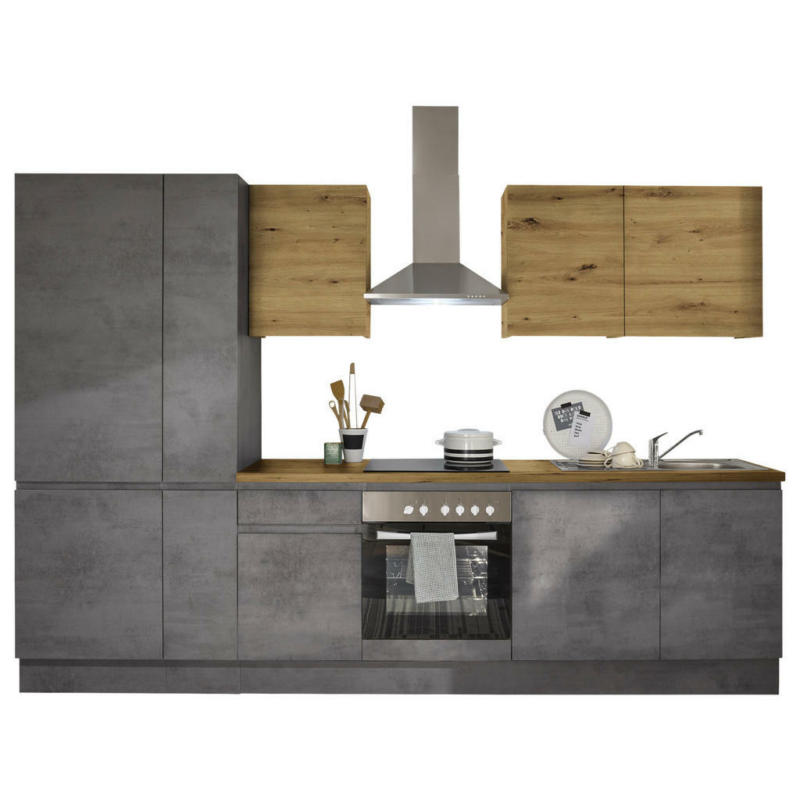 Küchenblock 310 cm in Anthrazit, Grau, Eiche Artisan