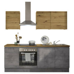 Küchenblock 220 cm in Anthrazit, Grau, Eiche Artisan