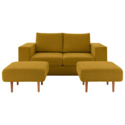 Viersitzer-Sofa inkl. Hocker in Webstoff Gelb