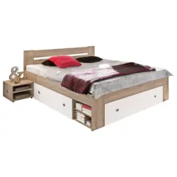 Bettanlage 140/200 cm in Weiß, Eichefarben