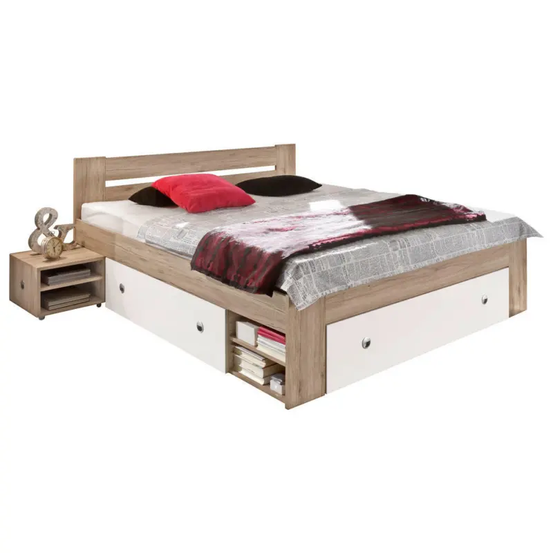 Bettanlage 140/200 cm in Weiß, Eichefarben