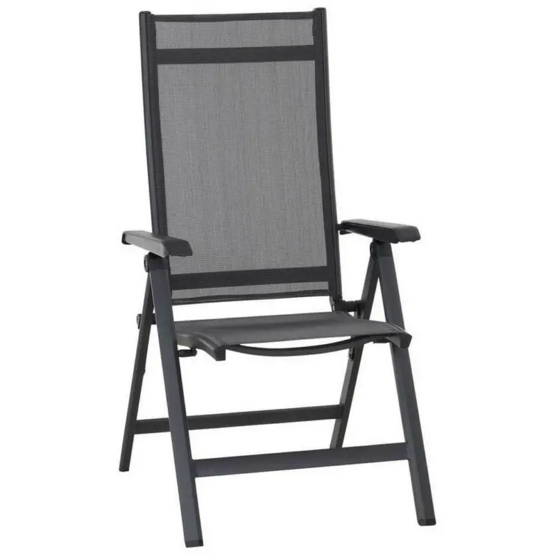 Gartenklappsessel in Metall, Textil Anthrazit, Schwarz
