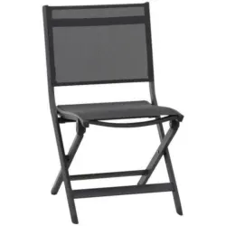 Gartenklappstuhl in Metall, Textil Anthrazit, Schwarz