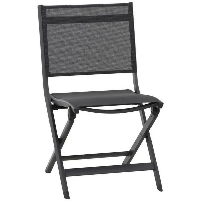 Gartenklappstuhl in Metall, Textil Anthrazit, Schwarz