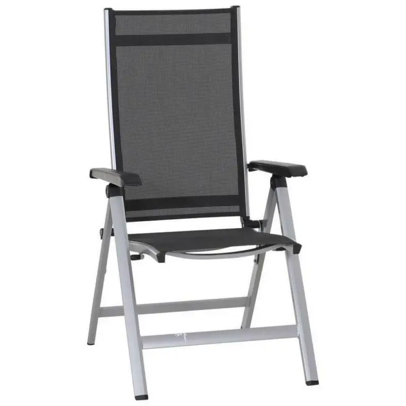 Gartenklappsessel in Metall, Textil Grau, Silberfarben