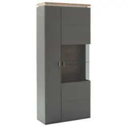 Vitrine in Grau, Eiche Wotan