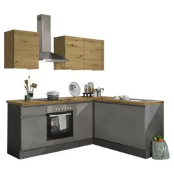 Eckküche 220/170 cm in Anthrazit, Grau, Eiche Artisan