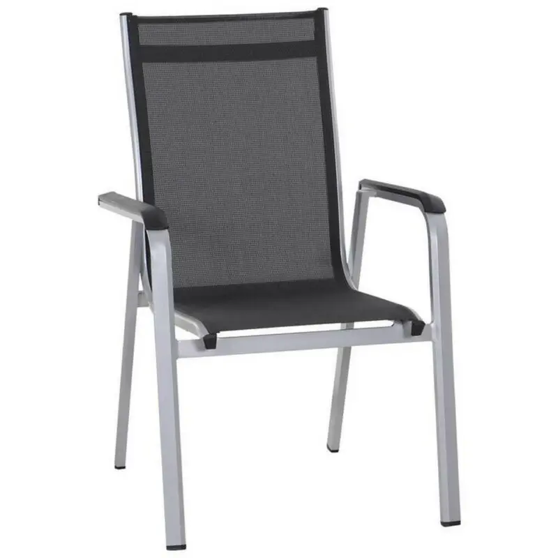 Stapelsessel in Metall, Textil Grau, Schwarz, Silberfarben