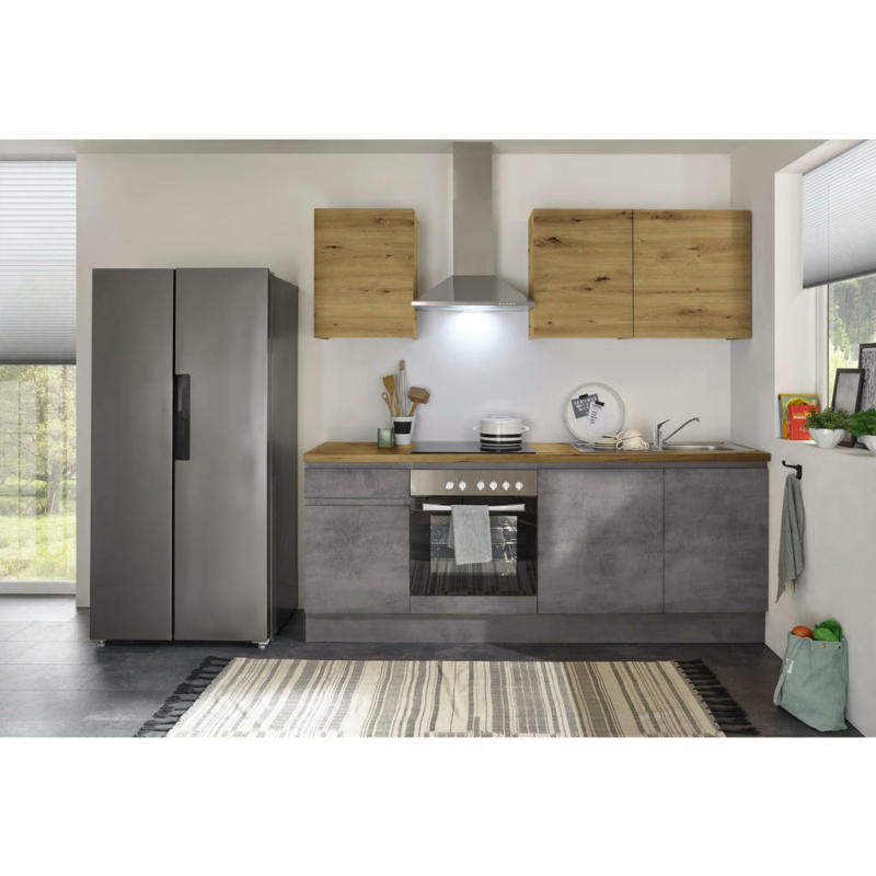 Küchenleerblock 220 cm in Anthrazit, Grau, Eiche Artisan