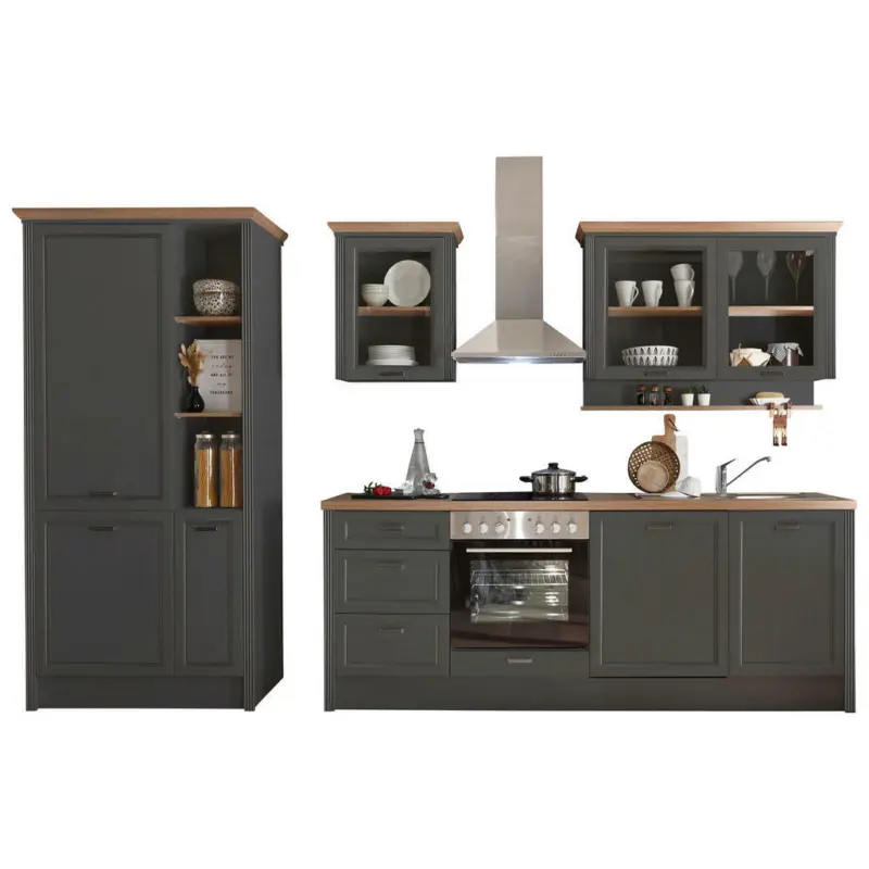 Küchenblock 235+104 cm in Anthrazit, Eiche Artisan