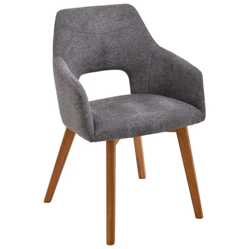 Armlehnstuhl in Holz, Textil Anthrazit, Eichefarben