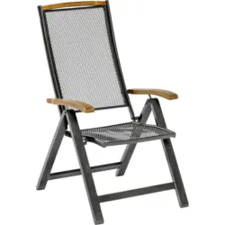 Gartenklappsessel in Holz, Metall Schwarz, Akaziefarben