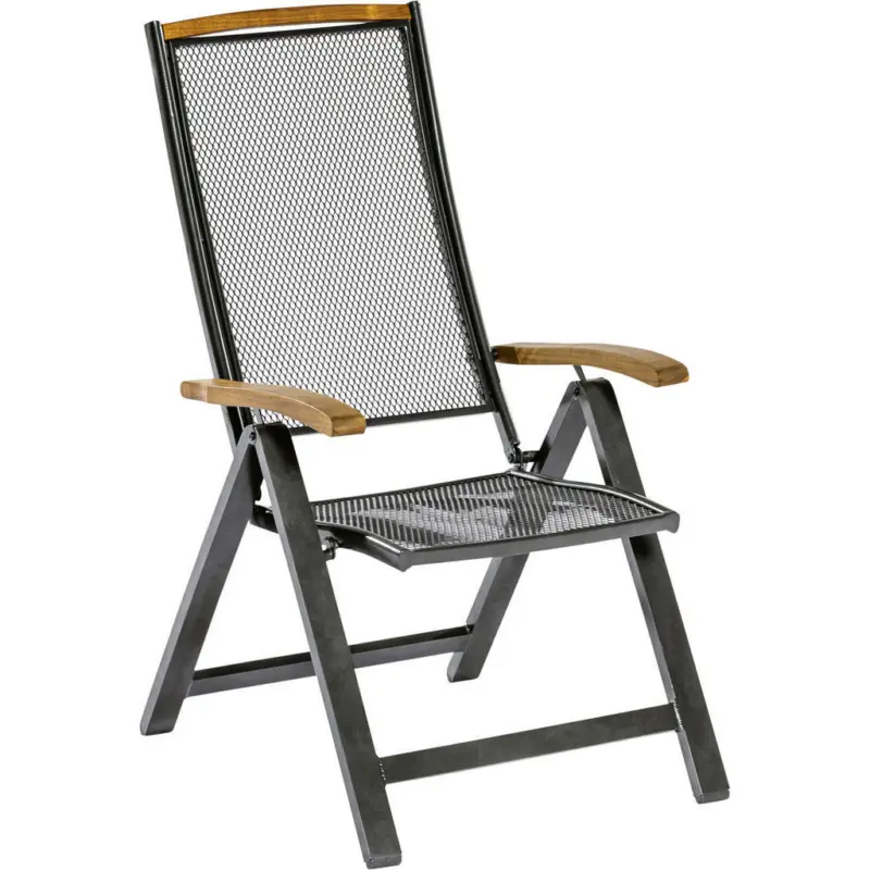 Gartenklappsessel in Holz, Metall Schwarz, Akaziefarben
