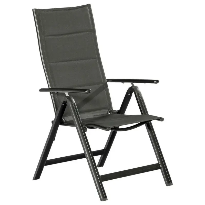 Gartenklappsessel in Metall, Textil Graphitfarben, Dunkelgrau