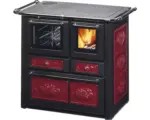 Hornbach Festbrennstoffherd Westminster K85F bordeaux Backofen links mit Stahlplatten-Kochfeld