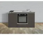 Hornbach Miniküche Stengel Kitchenline MKB150 150x60 cm Becken rechts Mokka metallic matt mit Glaskeramikkochfeld