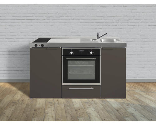 Miniküche Stengel Kitchenline MKB150 150x60 cm Becken rechts Mokka metallic matt mit Glaskeramikkochfeld