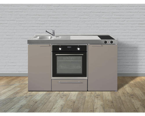 Miniküche Stengel Kitchenline MKB150 150x60 cm Becken links Sand matt mit Glaskeramikkochfeld