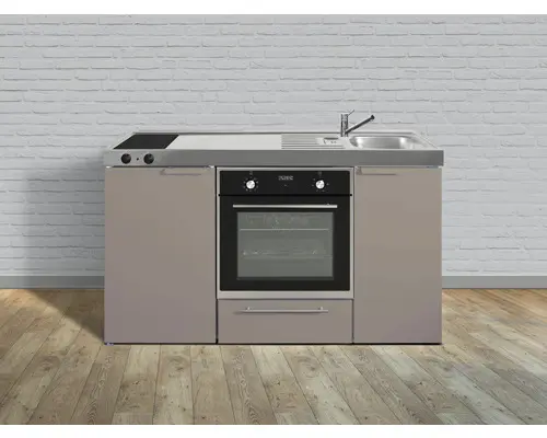 Miniküche Stengel Kitchenline MKB150 150x60 cm Becken rechts Sand matt mit Glaskeramikkochfeld