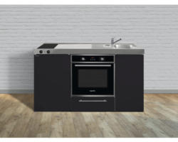 Miniküche Stengel Kitchenline MKB150 150x60 cm Becken rechts Schwarz matt mit Glaskeramikkochfeld