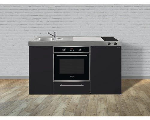 Miniküche Stengel Kitchenline MKB150 150x60 cm Becken links Schwarz matt mit Glaskeramikkochfeld