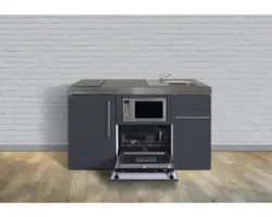 Miniküche Stengel Premiumline MPGSM150 150x60 cm Becken rechts Grau matt mit Glaskeramikkochfeld