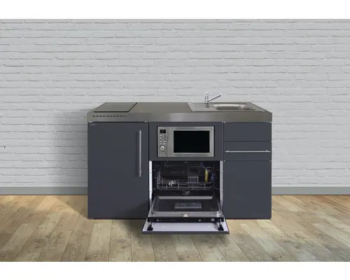 Miniküche Stengel Premiumline MPGSM150 150x60 cm Becken rechts Grau matt mit Glaskeramikkochfeld