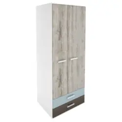 Drehtürenschrank in Braun, Weiß, Hellgrau, Hellblau