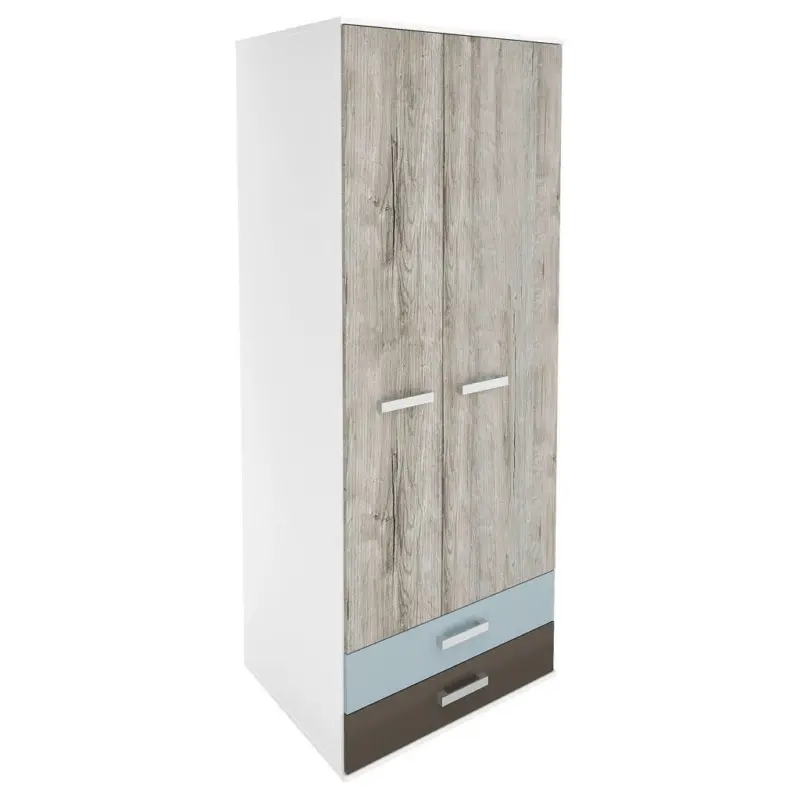 Drehtürenschrank in Braun, Weiß, Hellgrau, Hellblau