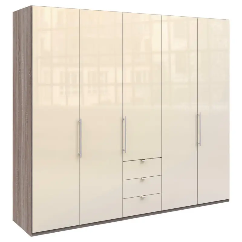 Falttürenschrank in Trüffeleichefarben, Magnolie