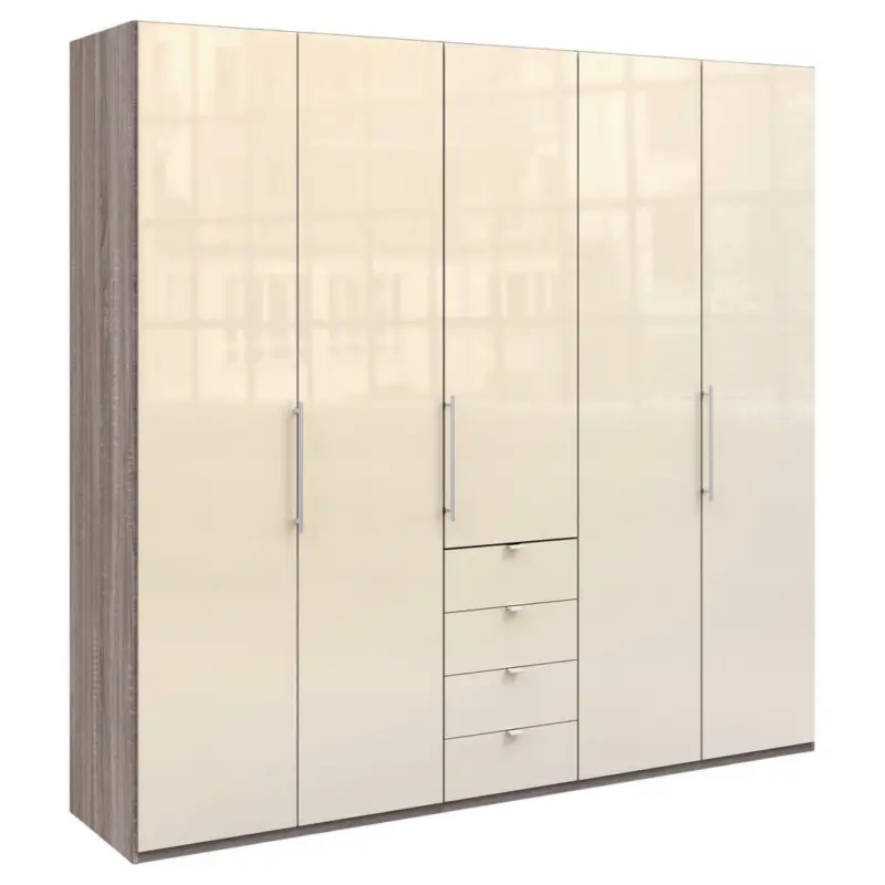 Falttürenschrank in Trüffeleichefarben, Magnolie