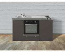 Miniküche Stengel Kitchenline MKB150 150x60 cm Becken links Mokka metallic matt mit Kochfeld