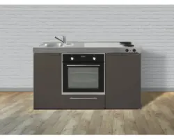 Miniküche Stengel Kitchenline MKB150 150x60 cm Becken links Mokka metallic matt mit Kochfeld