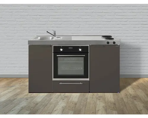 Miniküche Stengel Kitchenline MKB150 150x60 cm Becken links Mokka metallic matt mit Kochfeld
