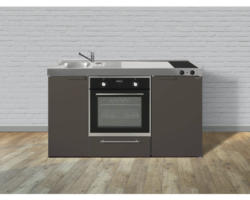 Miniküche Stengel Kitchenline MKB150 150x60 cm Becken links Mokka metallic matt mit Glaskeramikkochfeld