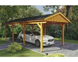 Einzelcarport SKAN Holz Fichtelberg inkl. Dachschindeln schwarz 317 x 808 cm Eiche hell