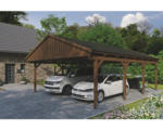 Hornbach Doppelcarport SKAN Holz Fichtelberg inkl. Dachschindeln schwarz 618 x 808 cm Nussbaum