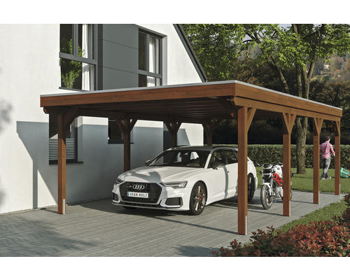 Einzelcarport SKAN Holz Grunewald 427 x 796 cm Nussbaum