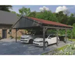 Hornbach Doppelcarport SKAN Holz Fichtelberg inkl. Dachschindeln rot 618 x 808 cm Schiefer