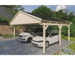 Hornbach Doppelcarport SKAN Holz Fichtelberg inkl. Dachschindeln schwarz 618 x 566 cm natur