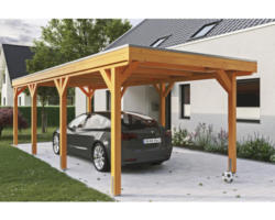 Einzelcarport SKAN Holz Grunewald inkl. EPDM Folie 321 x 796 cm Eiche hell