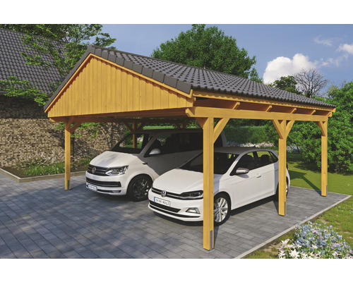 Doppelcarport SKAN Holz Fichtelberg 618 x 566 cm Eiche hell