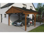 Hornbach Einzelcarport SKAN Holz Fichtelberg inkl. Dachschindeln schwarz 423 x 566 cm Nussbaum