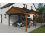 Hornbach Einzelcarport SKAN Holz Fichtelberg inkl. Dachschindeln schwarz 423 x 566 cm Nussbaum